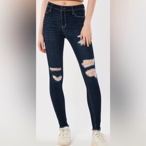 Hollister HIGH-RISE RIPPED DARK WASH JEAN LEGGINGS size 7-L NWT